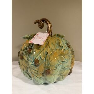Rachel Ashwell The Farmhouse Fall Pumpkin With Leaves & Acorns Green &...